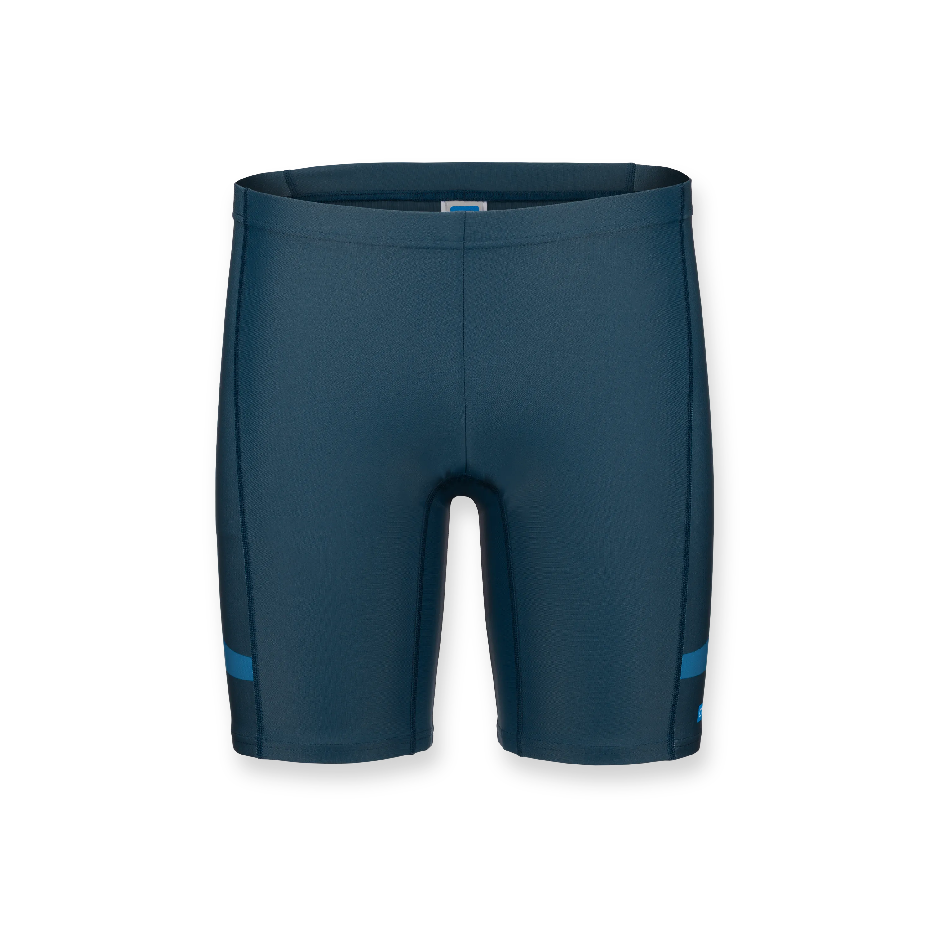 Dunkelblaue, eng anliegende Sportshorts mit blauen Akzenten an den Seiten.